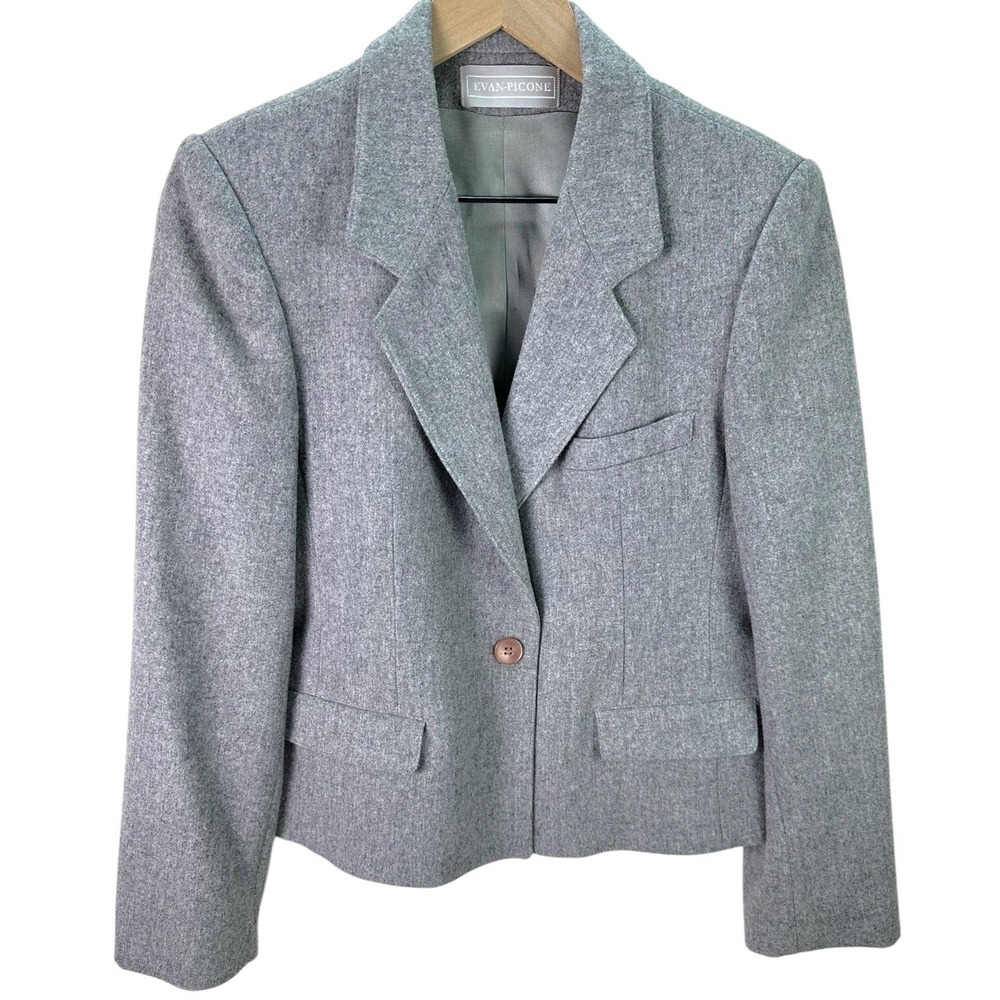 Evan-Picone 100% Wool Blazer Gray Jacket Women's Sz 10 ILGWU Union Made Vintage‎